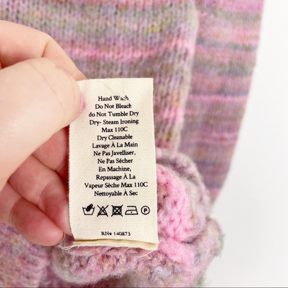 LoveShackFancy Aquarius Pullover Knit Sweater Crew Neck Long Puff Sleeve Pink - Picture 7 of 7